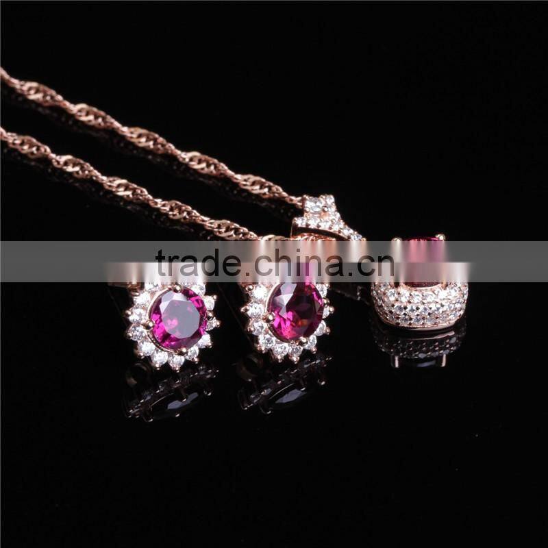 factory wholesale silver gemstone jewellery set 18K gold plating 925 silver natural pink topaz earrings pendant necklace set