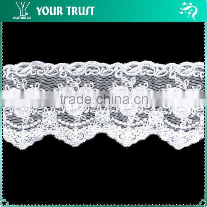 Width 6.0 Centimeter Wavy Flower Mesh White Polyester Trimming Lace