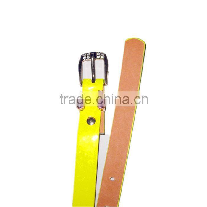 Yellow Patent Leather Reflective Woman Fashion PU Belt With Rhinestone Studded Buckle