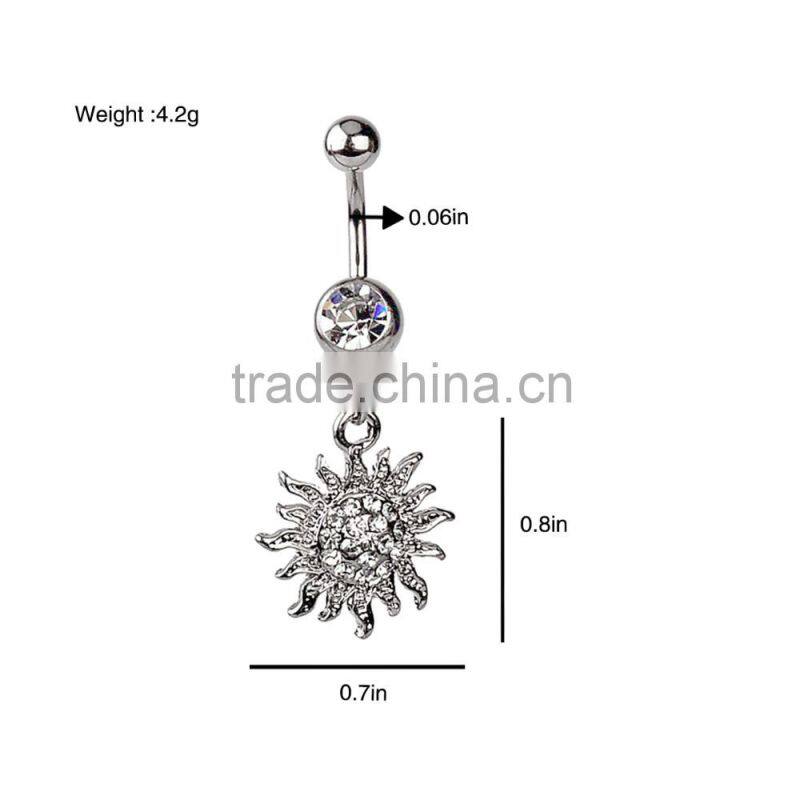 Multi Clear Gems Paved Sun Design Dangle Belly Button Naval Ring.