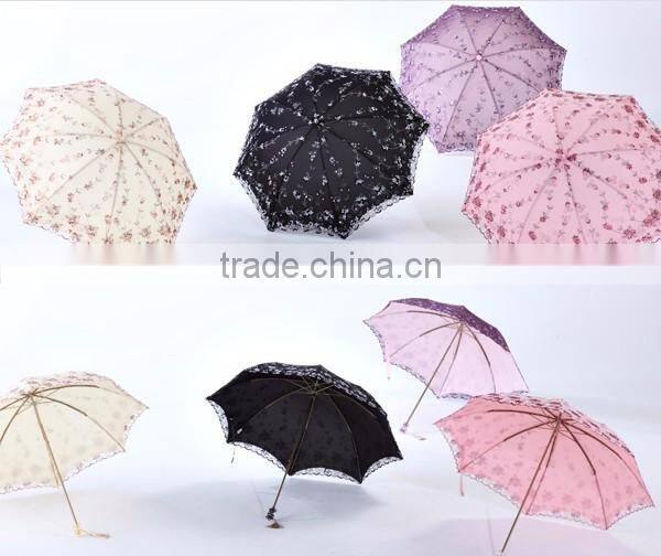 4 folds inverse tiantang frame Pretty Classic foldable lace sun umbrella