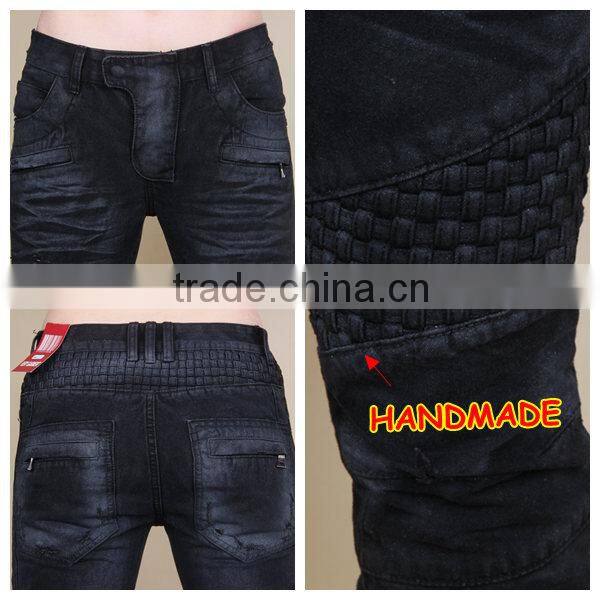 Hand made high quality black denim pants jeans denim jeans