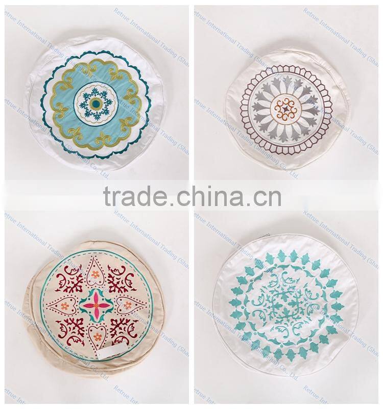 Classic Decorative Throw Couch Cushion Embroidered Grey Round Pillow Covers