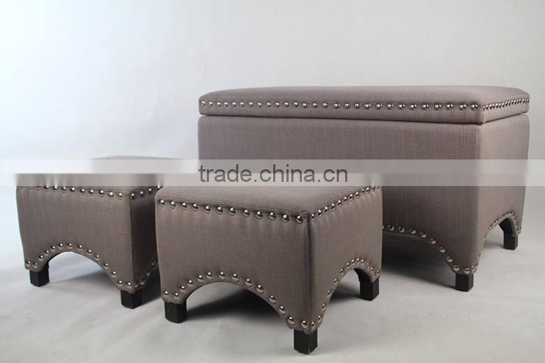 Fabric cover Wood structure Storage Ottoman