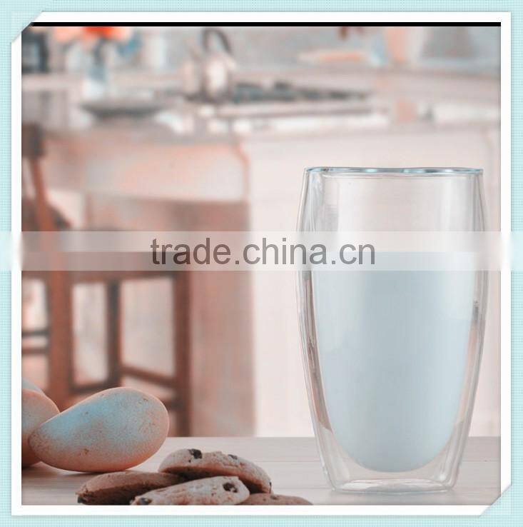 Borosilicate material double wall milk cup heat resitant double wall glass milk cup for sale