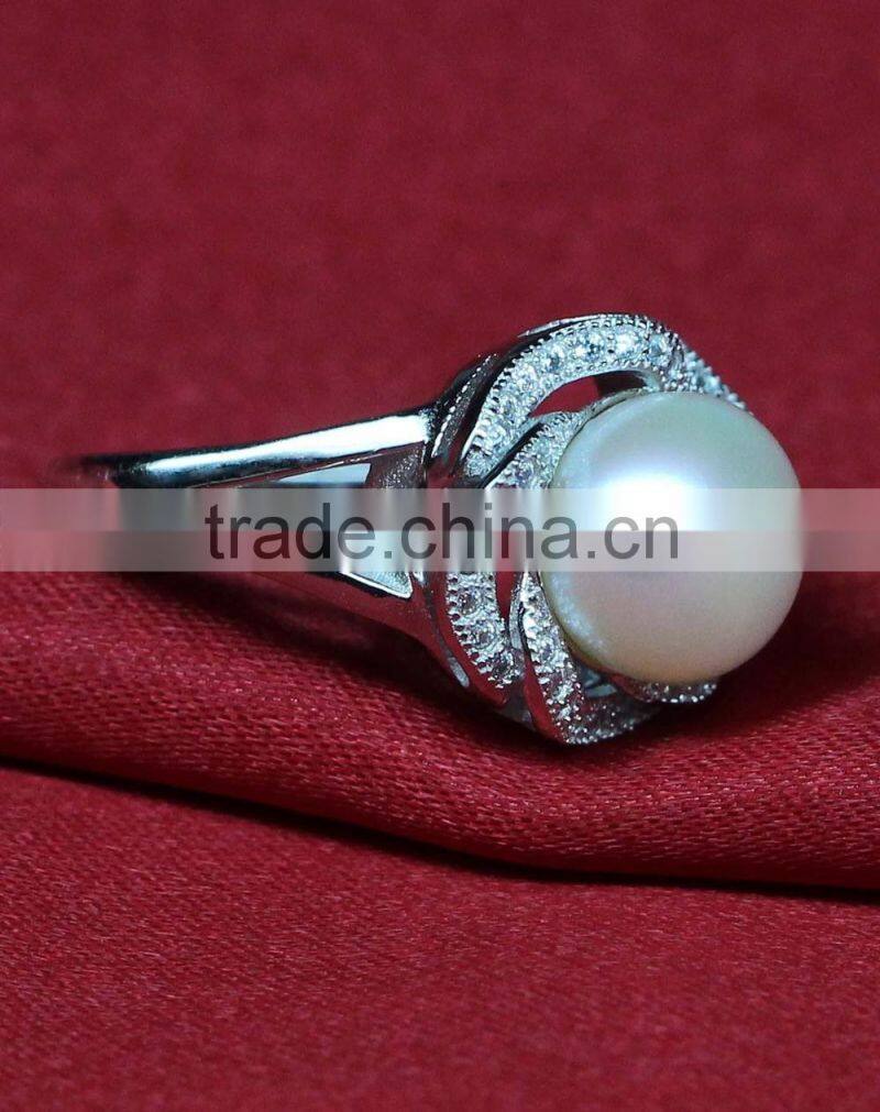 2016 AAA button shape white color cheap and simple design pearl ring 925