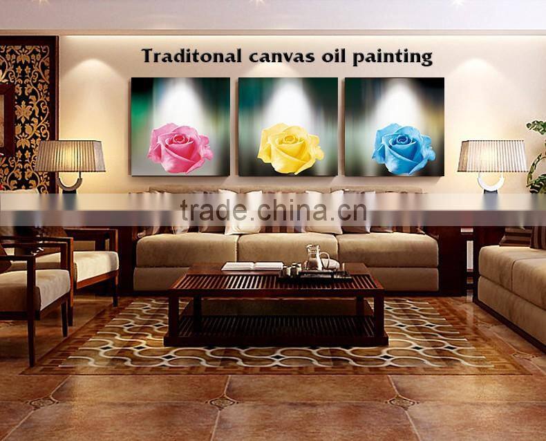 wholesale dropshipping light up led canvas painting handmade fabric flowers oil painting flower for home decor