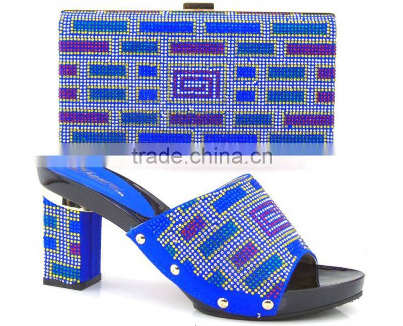 Italian designer shoes and bags to match chuncky heel women shoes mix colorful stone bag