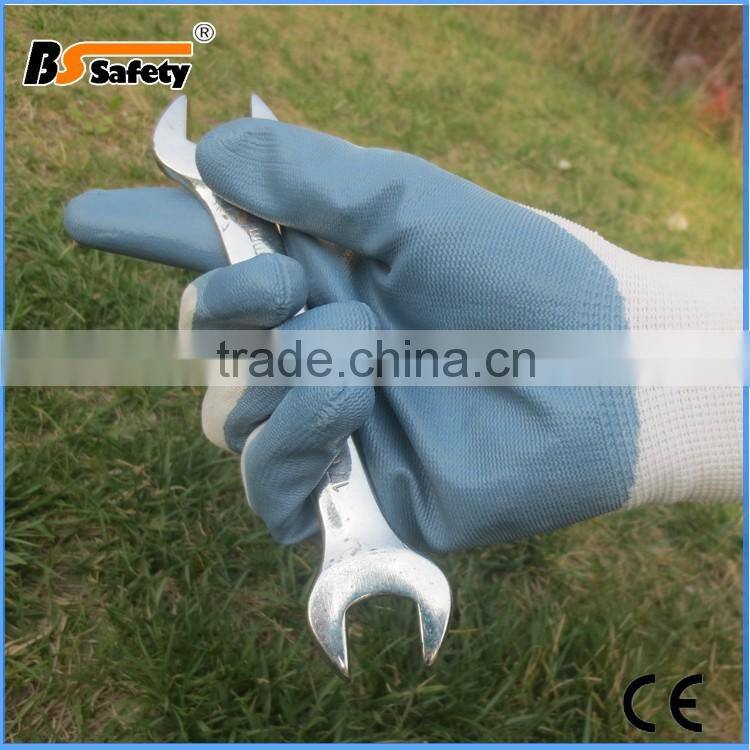 BSSAFETY Colored Nitrile coated 13 needle polyester PVC working glove printed logo