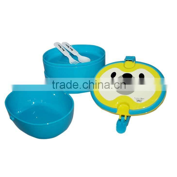 Three layer lunch box with fork and spoon