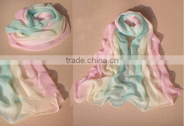 Wholesale Cheap Fashion Chiffon Scarf Womens High Quality Gradual Colors Chiffon Georgette Silk Scarves Shawl Female Long Design