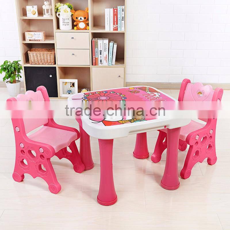 Fashion kids study writing table and chair children's cute plastic table with chair set