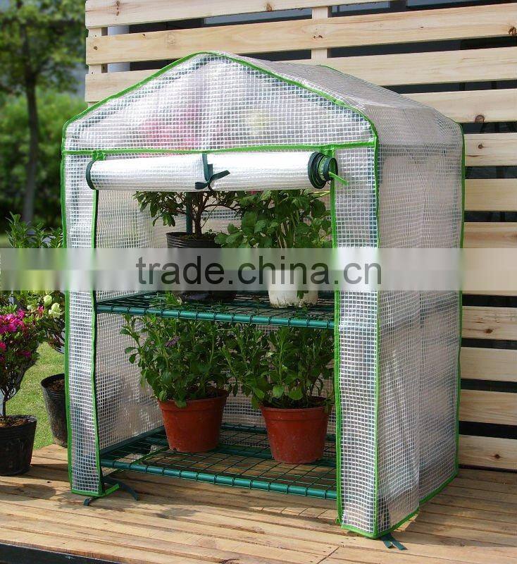 PVC cover with zipper design door and tube frame greenhouseHX51001A