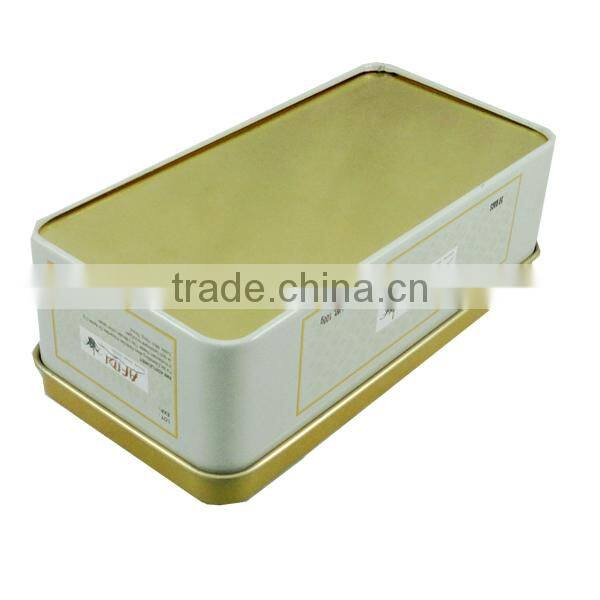 small metal hinged lid tin box
