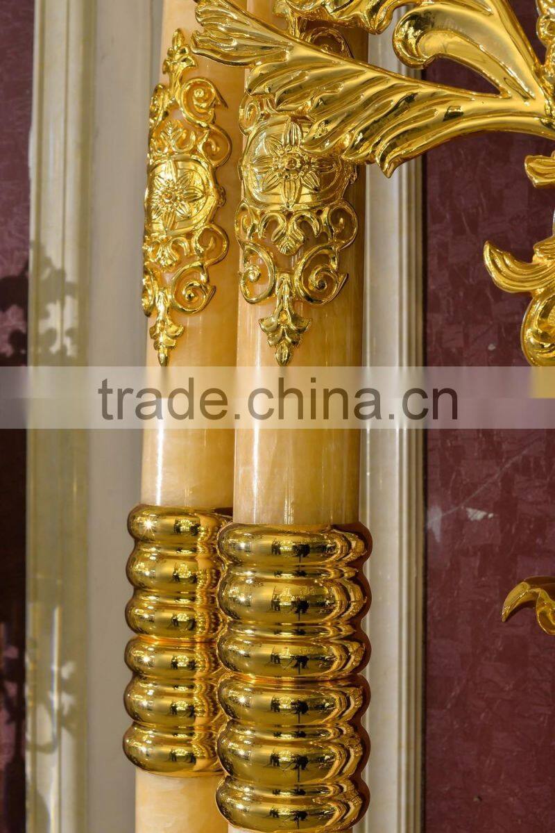 Onyx Tube Antique Grandfather Clock, Copper Mounted Clock, 24K Gold Pendulum Decorated Clock