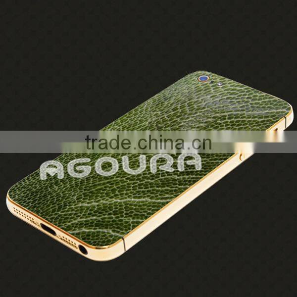 2017 Luxury 24k gold plating housing with genuine leather for iPhone 5 5S