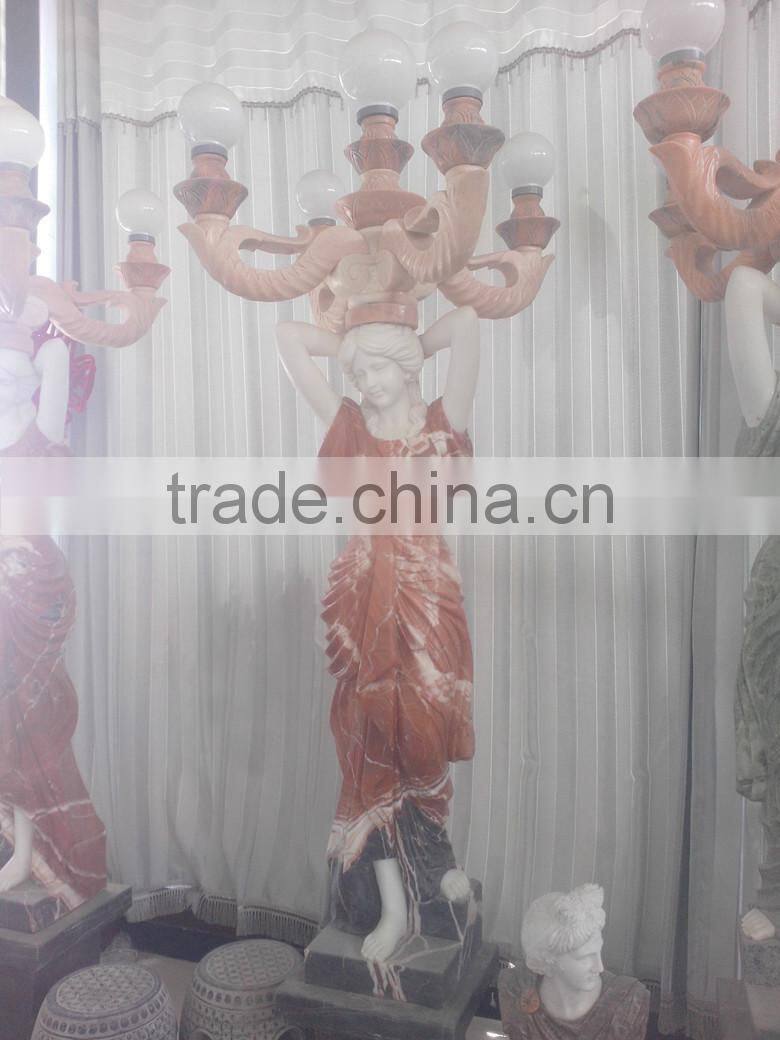 Handcarved sex marble lady statue lamp