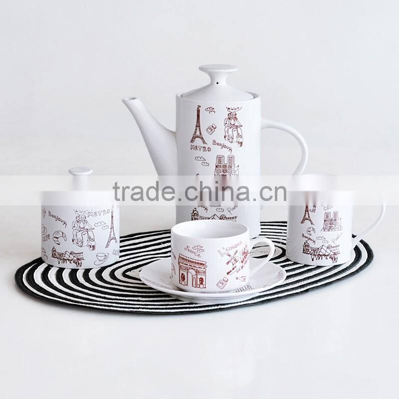 17PCS COFFEE SET,PORCELAIN WITH DECAL