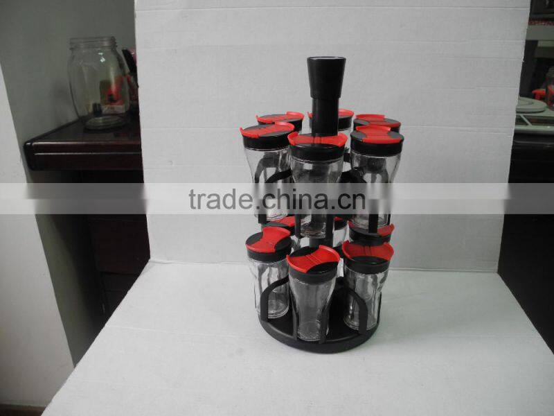 12pcs glass jar for spice with plastic rotating stand