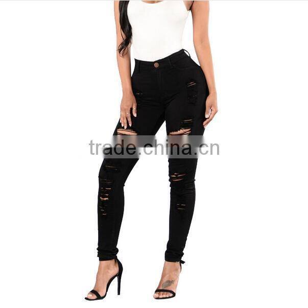 2017 new high waist street distressing denim jeans stretch fit brand pants for feminina