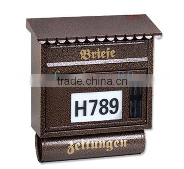 European wall mount solar mailbox with led house number light