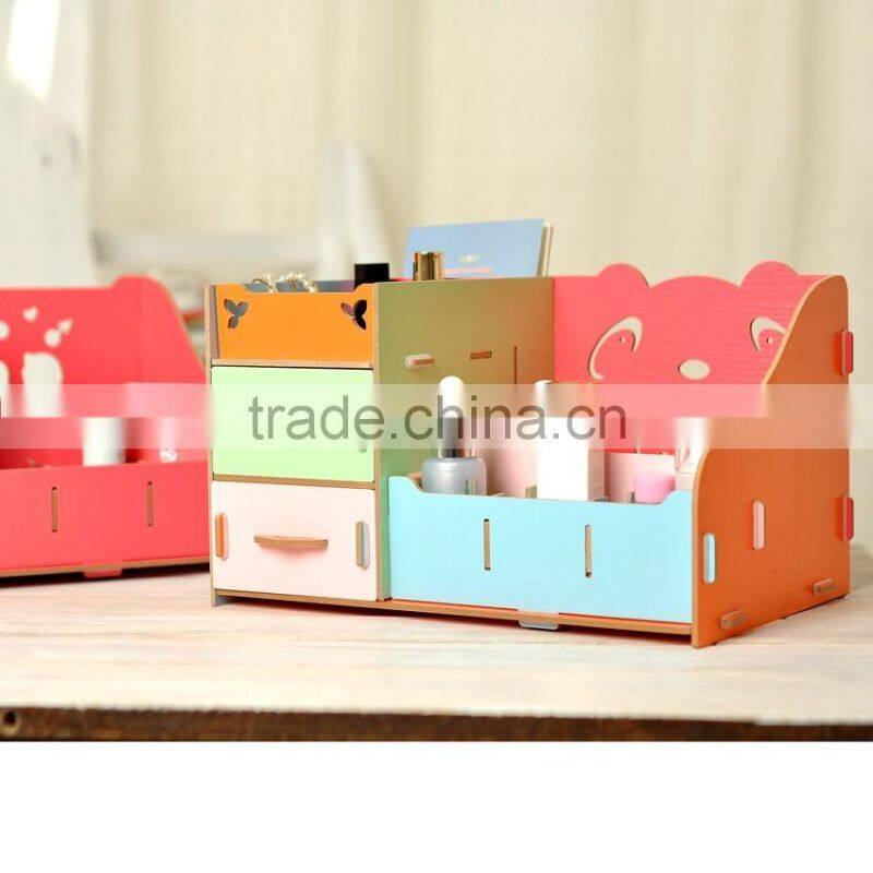 DIY panda wooden storage box desktop wooden cosmetics organizer folding cosmetic organizer