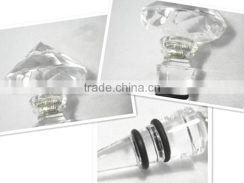 LED plastic clear crystal manufacture diamond wine bottle stopper