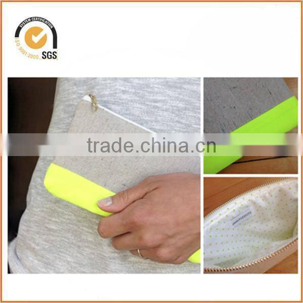 NEW canvas zippered pouch - neon accent & pin dot lining