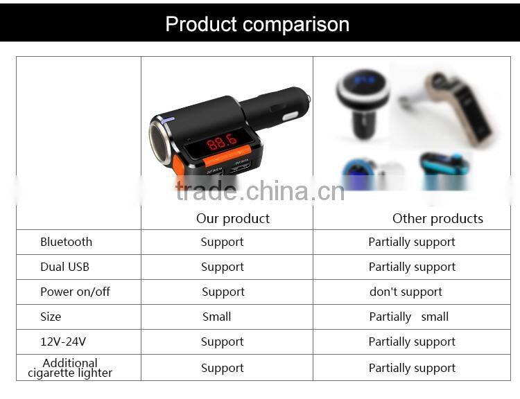 Dual USB Auto Car Charger kit with Wireless Bluetooth Hands Free Calling speaker MP3 Player FM Transmitter cigar lighter