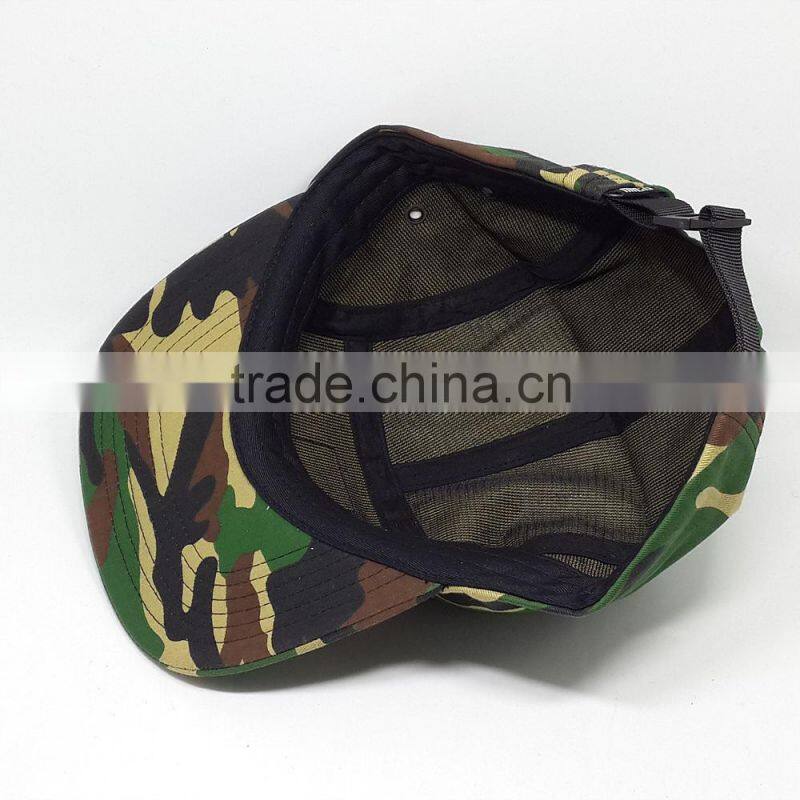 Custom pattern printed 5 panel hat with leather patch
