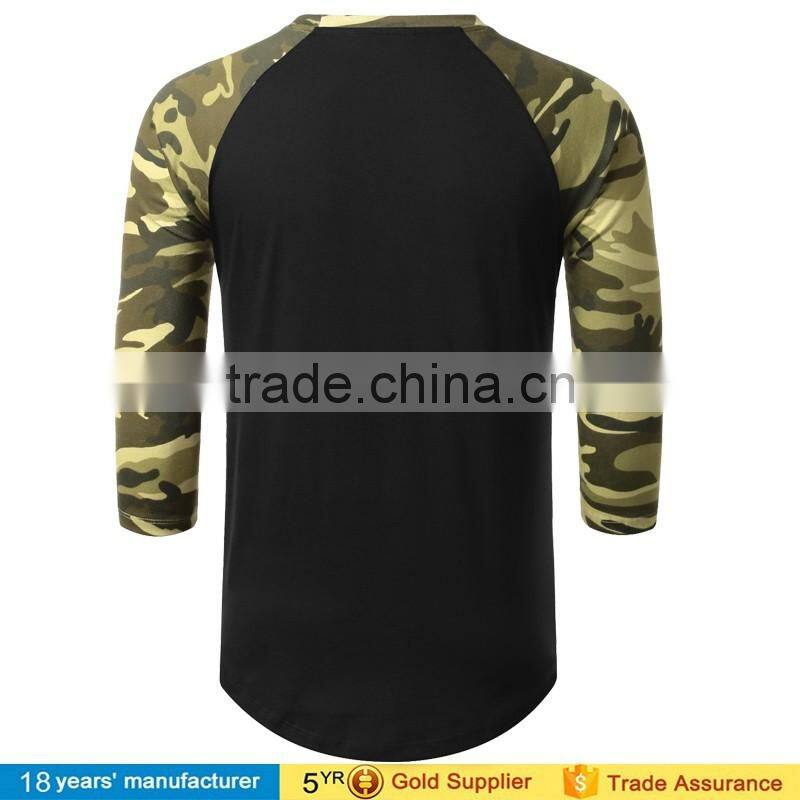 2016 Men's Custom logo running Jersey Shirt Casual Crew Neck 3/4 Sleeve Baseball raglan camo Tshirt