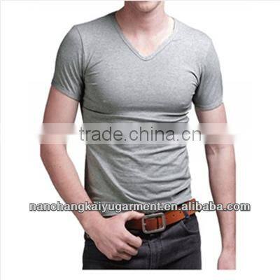 2014 Summer New Arrival Men's Fashion Plain Short Sleeve V-Neck T-Shirt