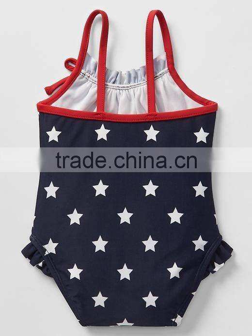 Baby Starry Ruffle-trim Grils Flutter One-piece Swimsuit & Kids swimwear 2016 HSS5041