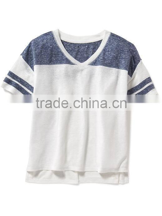 Child Girls Linen-Blend Football Tee HST8064