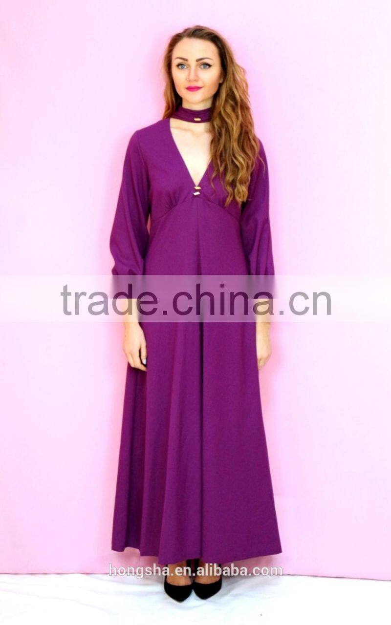 1970s vintage purple high neck maxi dresses with gold trim HSd7287