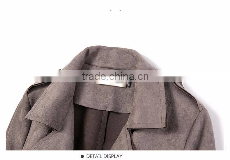 2016 Winter Trench Coat Lapel Long Sleeve Ladies Tie Waist Casual Long Outerwear Coats for wholesale