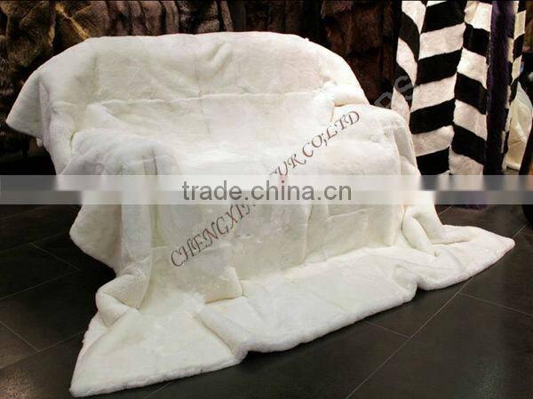 CX-D-43 Home Textile Good Quality White Carpet Rex Rabbit Fur Fur Throw Blanket