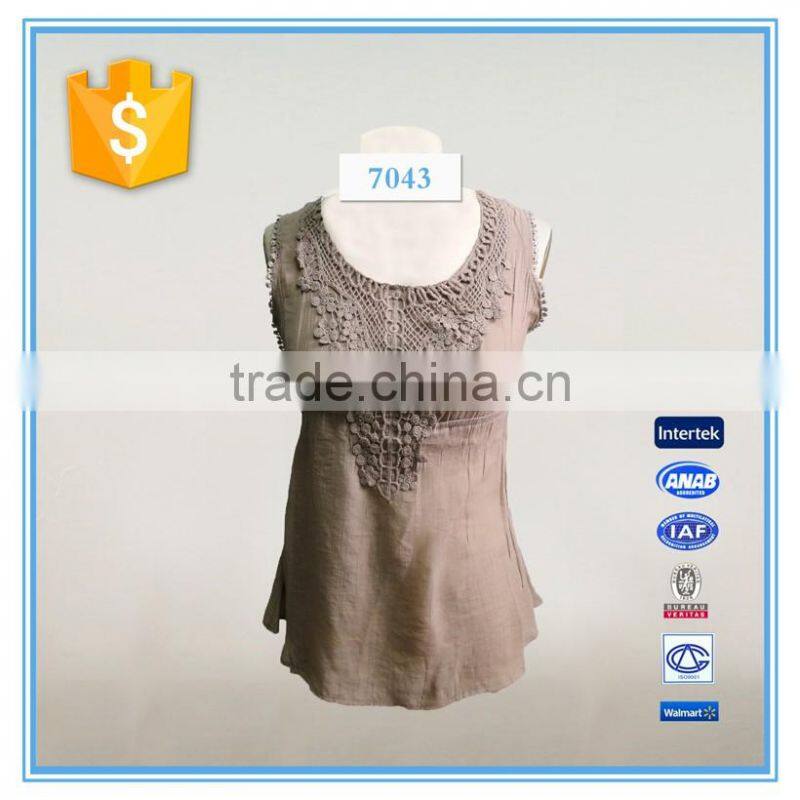 Fashion Chiffon Lady Top Designer Girl Latest Design Sleeveless Lace Crochet Top