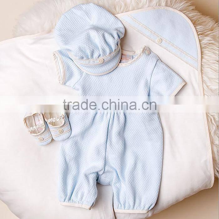 Blue Quilited Newbron Baby Boys Clothes Jumpsuit Cotton Frocks Designs Baby Romper