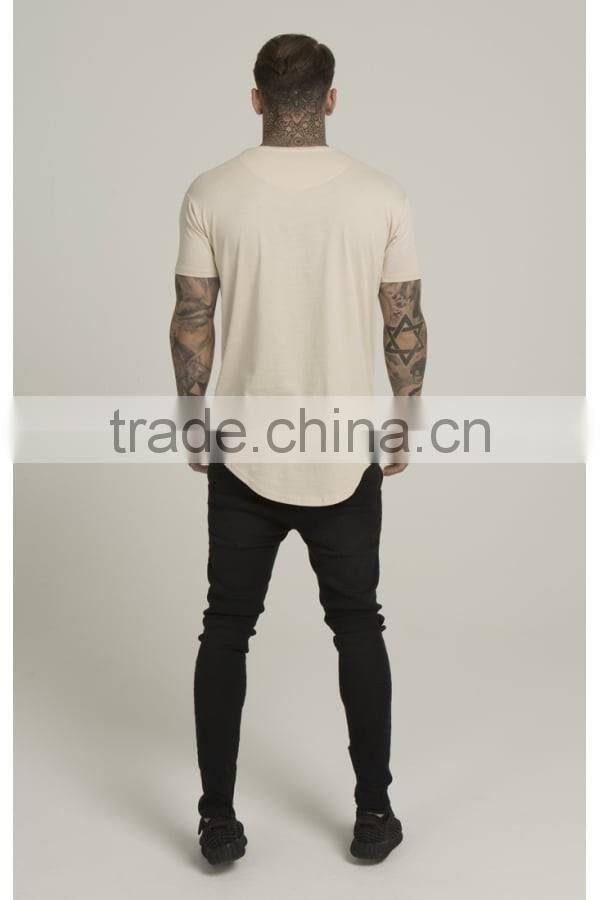 Wholesale blank streetwear 95% Cotton 5% Elastane longline Short Sleeve Curved Hem T shirt gym fitted extra long t-shirt