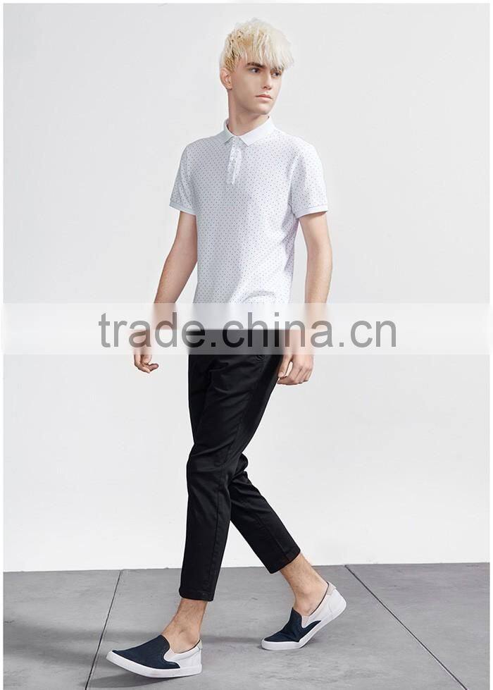 Polka dot printed wholesale white men polo t-shirt