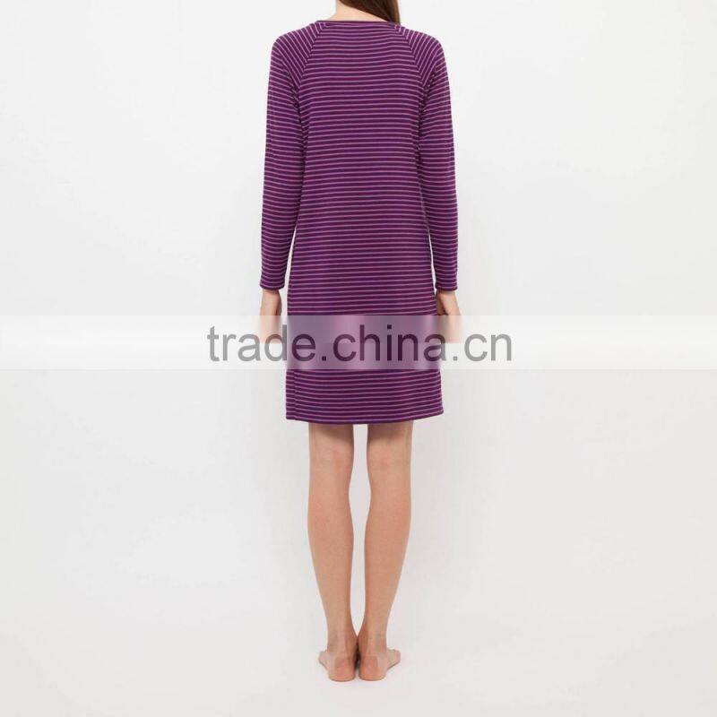 raglan sleeves striped with pocket womens sleepwear gowns
