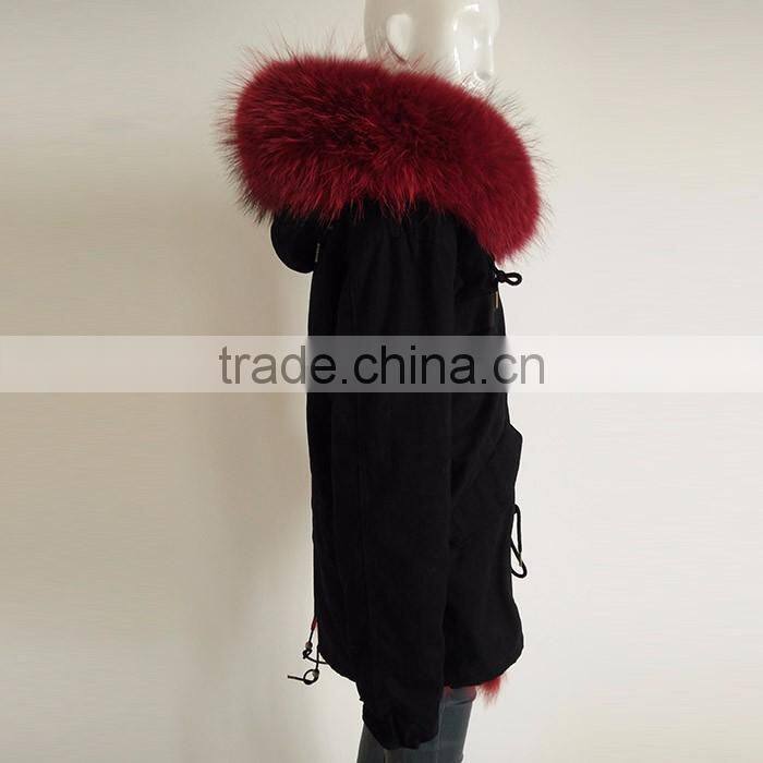 Myfur Custom Navy Outer Parka with Removable Dyed Fox Belly Fur Lined in Wholesale Price
