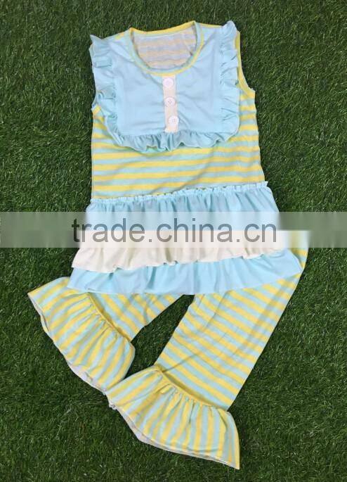 new arrive Baby Girls Summer Cotton Outfits Boutique Girls Clothing Sets Girls Outfits sleeveless top and stripes pants