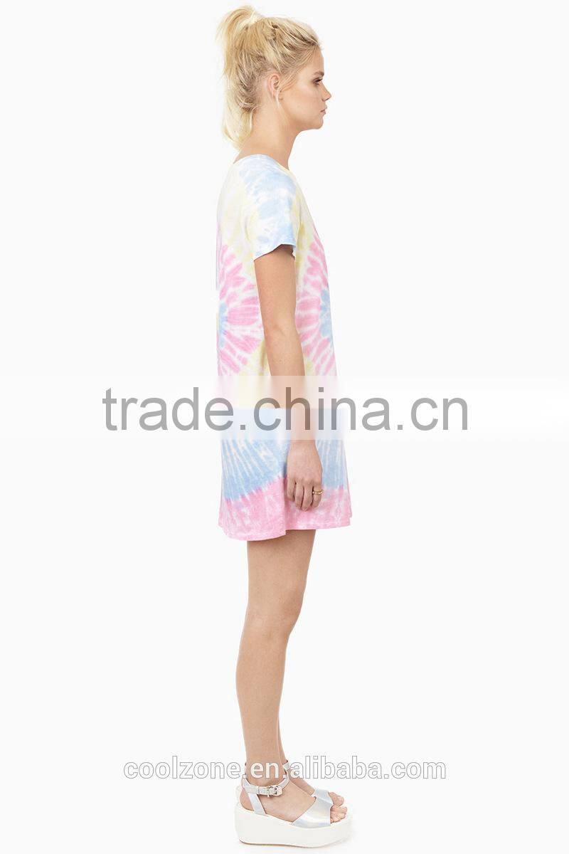 Hot selling tie dye t-shirt dress design beach dress for woman 2015