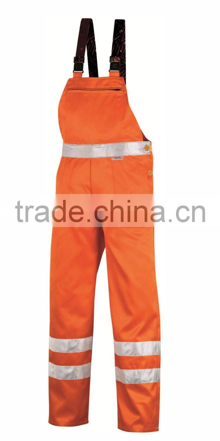 Workwear men hivis bib pants with 3M reflective tape pass certification ENISO20471