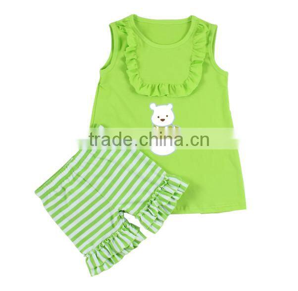 wholesale girls boutique children's summer green snowman pattern suit