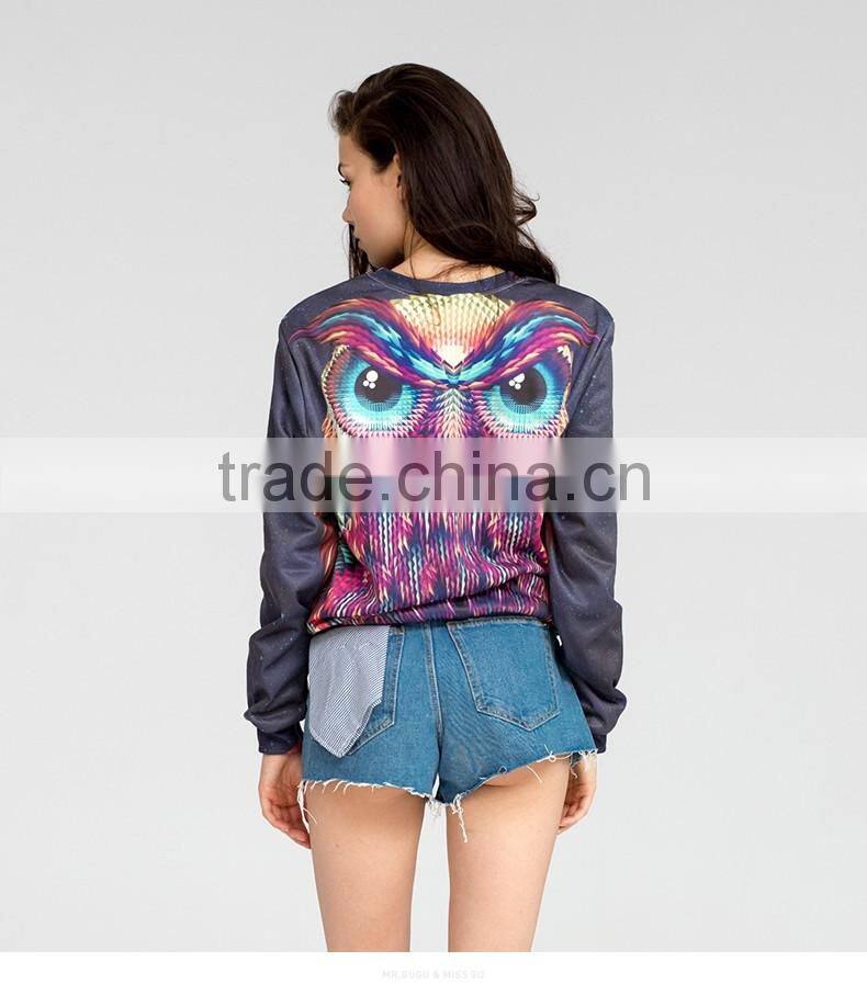 Unisex owl 3d print effect couple pullover sweatshirt without hood