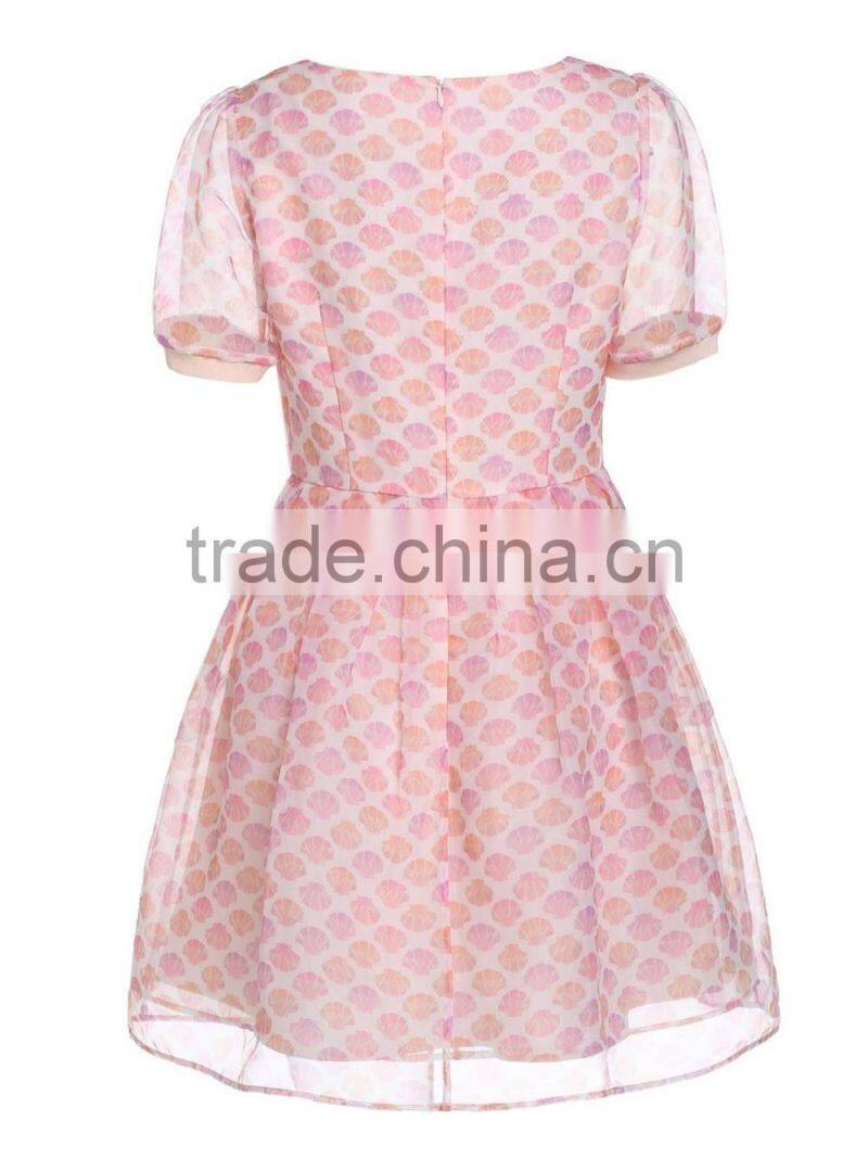 Girls organza printed pink sweet dresses