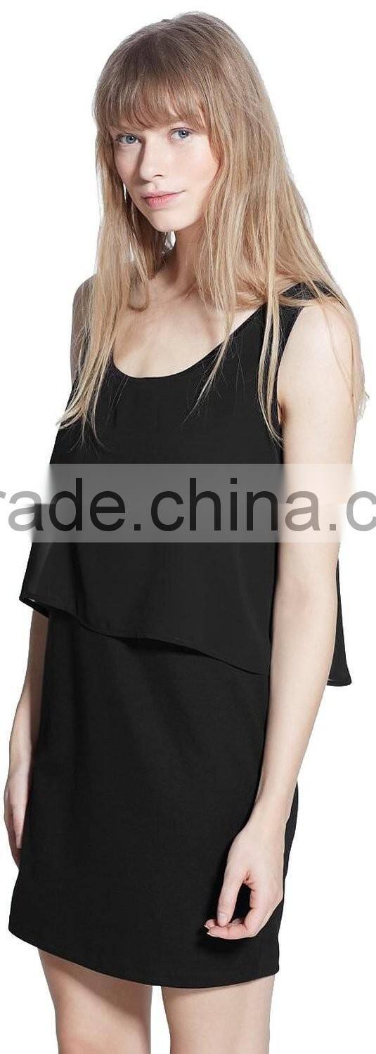 Girls orange and black solid color chiffon sleeveless short dress wholesale